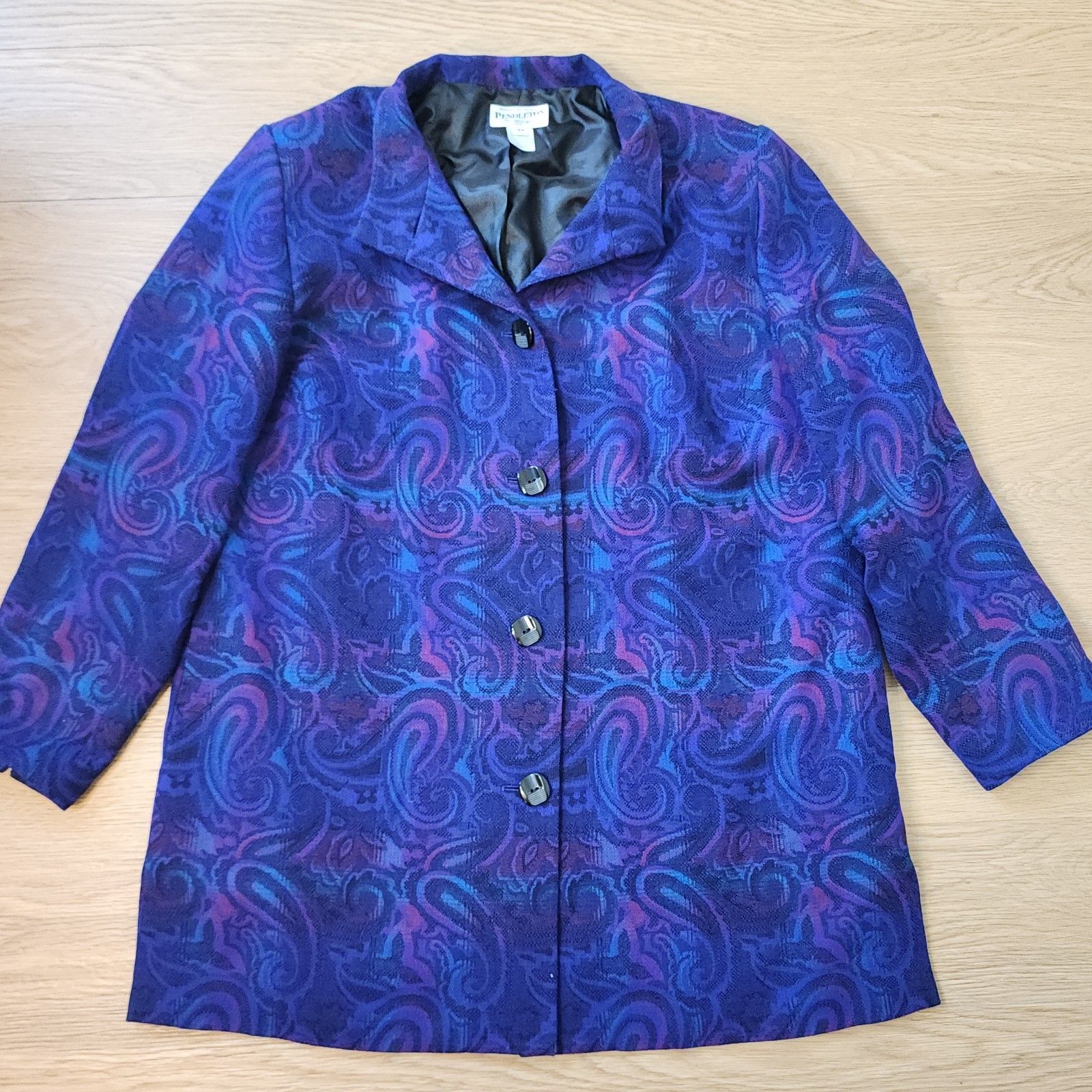 Pendleton Jacket Womens 16w Button Purple Turquoise Paisley Woven Virgin Wool